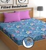 Blue 180 TC Floral Cotton Fitted Double Bedsheet 2 Pillow covers