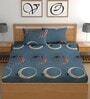 Blue 180 TC Geometric Cotton Queen Double Bedsheet 2 Pillow covers