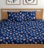 Blue 180 TC Floral Cotton Fitted Double Bedsheet 2 Pillow covers