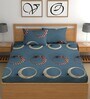 Blue 180 TC Geometric Cotton Fitted Double Bedsheet 2 Pillow covers