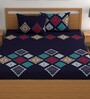 Blue 180 TC Geometric Cotton Fitted Double Bedsheet 2 Pillow covers