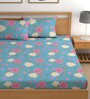 Blue 180 TC Floral Cotton Fitted Double Bedsheet 2 Pillow covers