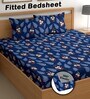 Blue 180 TC Floral Cotton Fitted Double Bedsheet 2 Pillow covers