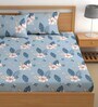Blue 180 TC Floral Cotton Queen Double Bedsheet 2 Pillow covers