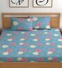 Blue 180 TC Floral Cotton Fitted Double Bedsheet 2 Pillow covers