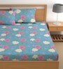 Blue 180 TC Floral Cotton Queen Double Bedsheet 2 Pillow covers