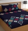 Blue 180 TC Geometric Cotton Queen Double Bedsheet 2 Pillow covers