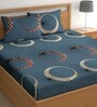 Blue 180 TC Geometric Cotton Queen Double Bedsheet 2 Pillow covers