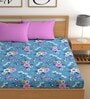 Blue 180 TC Floral Cotton Queen Double Bedsheet 2 Pillow covers
