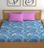 Blue 180 TC Floral Cotton Queen Double Bedsheet 2 Pillow covers