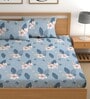 Blue 180 TC Floral Cotton Fitted Double Bedsheet 2 Pillow covers