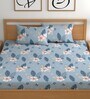 Blue 180 TC Floral Cotton Fitted Double Bedsheet 2 Pillow covers