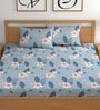 Blue 180 TC Floral Cotton Queen Double Bedsheet 2 Pillow covers