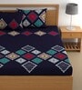 Blue 180 TC Geometric Cotton Fitted Double Bedsheet 2 Pillow covers