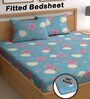 Blue 180 TC Floral Cotton Fitted Double Bedsheet 2 Pillow covers