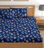 Blue 180 TC Floral Cotton Fitted Double Bedsheet 2 Pillow covers