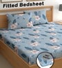 Blue 180 TC Floral Cotton Fitted Double Bedsheet 2 Pillow covers