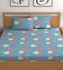 Blue 180 TC Floral Cotton Queen Double Bedsheet 2 Pillow covers