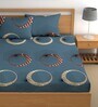 Blue 180 TC Geometric Cotton Fitted Double Bedsheet 2 Pillow covers