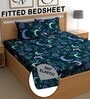 Blue 180 TC Stars Cotton Fitted Double Bedsheet 2 Pillow covers