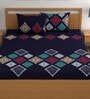 Blue 180 TC Geometric Cotton Queen Double Bedsheet 2 Pillow covers
