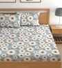 Blue 200 TC Floral Cotton Fitted Double Bedsheet 2 Pillow covers