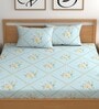 Blue 200 TC Floral Cotton Fitted Double Bedsheet 2 Pillow covers