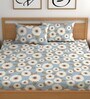 Blue 200 TC Floral Cotton Fitted Double Bedsheet 2 Pillow covers