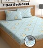 Blue 200 TC Floral Cotton Fitted Double Bedsheet 2 Pillow covers