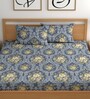 Blue 200 TC Floral Cotton Fitted Double Bedsheet 2 Pillow covers