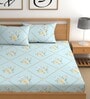 Blue 200 TC Floral Cotton Fitted Double Bedsheet 2 Pillow covers