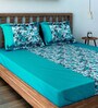 Blue Floral 200 TC Cotton 1 Double Bedsheet with 2 Pillow Covers