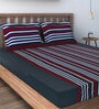 Blue Striped 240 TC Cotton Double Bedsheet with 2 Pillow Covers
