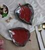 Exotic Glazed Leaf Maroon & Black Ceramic (Set of 2) Appetizer Platter