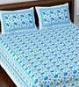Blue Floral 108 TC Cotton King Sized Bed Sheets with 2 Pillow Covers