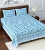 Blue Floral 108 TC Cotton King Sized Bed Sheets with 2 Pillow Covers