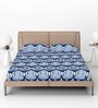 Blue Abstract 144 TC Cotton Fitted Double Bedsheet with 2 Pillow Covers