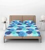 Blue Floral 144 TC Cotton Fitted Double Bedsheet with 2 Pillow Covers