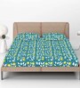 Blue Floral 144 TC Cotton Fitted Double Bedsheet with 2 Pillow Covers