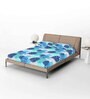 Blue Floral 144 TC Cotton Fitted Double Bedsheet with 2 Pillow Covers