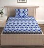 Blue Abstract 144 TC Cotton Fitted Single Bedsheet with Pillow Cover