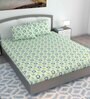 Blue Floral 144 TC Cotton King Size Bedsheet With 2 Pillow Covers