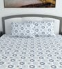 Blue Abstract 144 TC Cotton King Size Bedsheet With 2 Pillow Covers