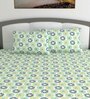 Blue Floral 144 TC Cotton King Size Bedsheet With 2 Pillow Covers