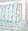 Blue Abstract 144 TC Cotton Single Bedsheet With 1 Pillow Cover