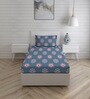Blue Floral 144 TC Cotton Single Bed Sized Bed Sheets With 1 Pillow Cover