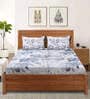 Blue Floral 200 TC Microfiber King Bedsheet with 2 Pillow Covers