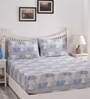 Blue Abstract 210 TC 100% Cotton Queen Sized Bed Sheets with 2 Pillow Covers