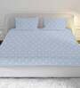 Blue Abstract 210 TC Cotton Satin King Size Bedsheet With 2 Pillow Covers