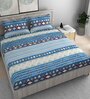 Blue Abstract 210 TC Microfiber King Sized Fitted Bedsheet With 2 Pillow Covers